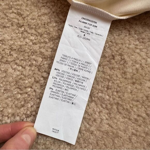 MaxMara Ivory Cream Colorblock Stretch Jersey Short Sleeve T- Shirt Viscose Sz S - Picture 12 of 13